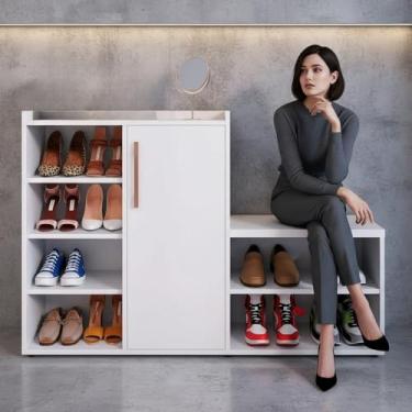 Imagem de Sapateira Multiuso com Banco 1 Porta para Hall de Entrada e Quarto – Organizador de Calçados Compacto e Moderno (BRANCO)