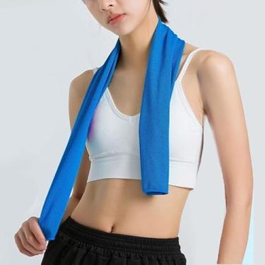 Imagem de Toalhas refrescantes (101,6 cm x 30,5 cm), toalhas refrescantes para pescoço e rosto, toalha de ginástica para malhar, toalha de gelo respirável macia para ioga, esportes, corrida, golfe, azul celeste