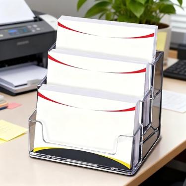 Imagem de Suporte de cartão de visita de plástico transparente de três camadas, expositor de cartão de visita de acrílico para suporte de cartão de visita de mesa