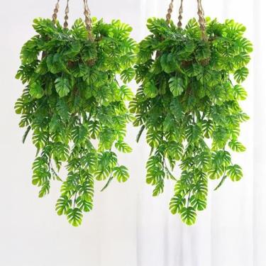 Imagem de Planta artificial tartaruga folha traseira cana de vime resistente a UV plantas falsas verdes interiores exteriores parede casa casamentos decoração varandas (2 peças)