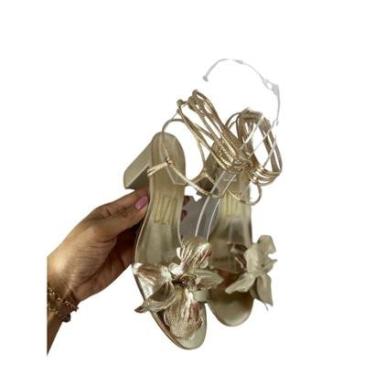 Imagem de Sandalia Uza Com flor Off Dourada-Feminino