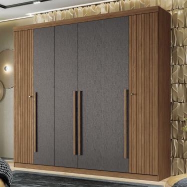 Imagem de Guarda-Roupa Casal Loanda 6 Portas 4 Gavetas Ripado Jatoba/Grafite - Pnr Móveis