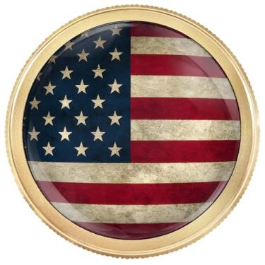 Imagem de Artinhand Pacote com 4 maçanetas de armário de cozinha com bandeira americana rústica maçanetas redondas de alumínio dourado serrilhadas de orifício único puxadores puxadores de porta de armário de