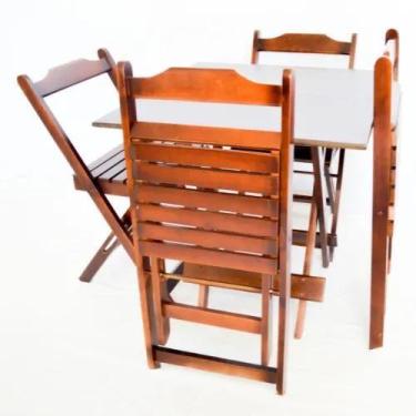 Imagem de Conjunto de Mesa Dobrável 70x70 em Madeira com 4 Cadeiras Dobráveis Im