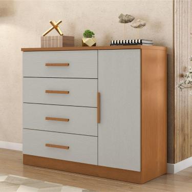 Imagem de Cômoda Sapateira 4 Gavetas 1 Porta Genova Plus Zanzini Madeira Off White