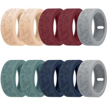 Imagem de SZJCLTD Pacote com 10 capas florais gravadas para Oura Ring Gen 4/Gen 3, capa protetora de anel Oura de silicone macio antiarranhões para malhar, academia e uso diário