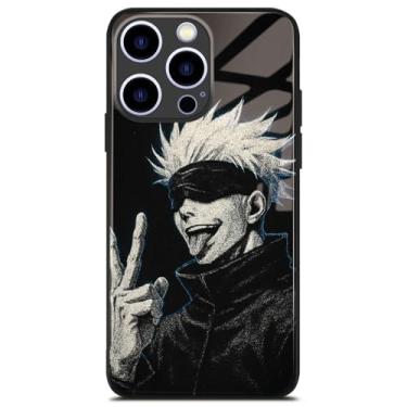 Imagem de Akatxezy Satoru-Gojo Capa de telefone brilhante anime com design exclusivo, capa de vidro macio para fãs de mangá, capa de silicone elegante para iPhone 16