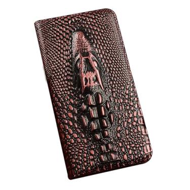 Imagem de POYUFRG Capa de couro genuíno para Honor Magic 8 Pro/Magic 8, capa carteira com padrão de cabeça de crocodilo 3D retrô com compartimentos para cartões, marrom, 8 Pro