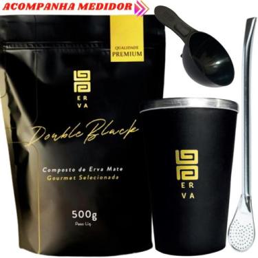 Imagem de Kit Tereré Black Erva Mate 500g + Copo de Alumínio Térmico Preto + Bom