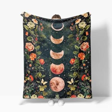 Imagem de Cobertor de jardim de flores ao luar, aconchegante e aconchegante, exclusivo, céu noturno lunar e lua eclipse, cobertor macio para sofá, cadeira, cama, sofá, 127 x 152 cm (lua)