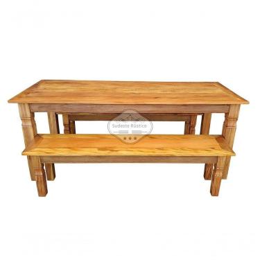 Imagem de Conjunto Mesa Rústica Com 2 Bancos De Encaixe Em Madeira De Demolição 2m X 80 Sudeste Rústico
