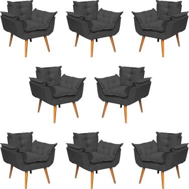 Imagem de Kit 8 Poltronas Decorativa Alice Pé Trapézio 30cm Castanho - Suede