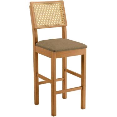 Imagem de Banqueta Jade 03 Com Rattan Linho Marrom Pés Em Madeira Jcm