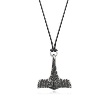 Imagem de Colar feito à mão Thors Hammer MJOLNIR de aço inoxidável, joia viking rústica antiga, Aço inoxidável, Sem Pedra Preciosa