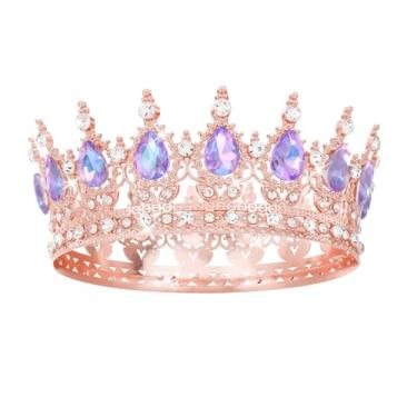 Imagem de Feltent Tiara feminina de cristal e coroa de rainha para mulheres, tiara de casamento para noiva, acessórios de cabelo para fantasia, festa de aniversário, decoração de bolo, formatura, Diameter: 4.72