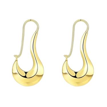 Imagem de Brincos de argola de prata 925 ouro 18K oco lua oca para mulheres, moda de casamento - brincos chiques, acessório de moda para o estilo diário feminino