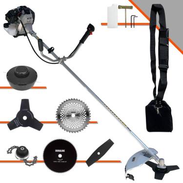 Imagem de Roçadeira Robusta Toyama TBC43H À Gasolina 43cc 1,7HP 6 Opções de Corte Com Facas 2 Pontas, 3 Pontas, 40 Dentes, 80 Dentes, Trimmer e Carretel Nylon