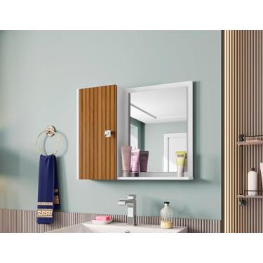 Imagem de Espelheira e Armário Superior Gênova - JM3 Moveis (Branco/Ripado)