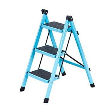 Imagem de Escadas dobráveis com 3 degraus de metal resistente, mini degraus dobráveis com 3 degraus largos antiderrapantes grandes escadas portáteis para cozinha doméstica escada resistente (cor: escada H
