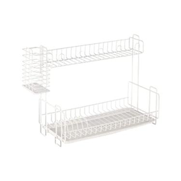 Imagem de BSNANCA Escorredor de pratos com bandeja coletora removível, suporte de talheres - escorredor de pratos para bancada de cozinha, escorredor de pratos Noir para cozinha - organizador e secadora que