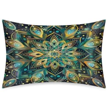 Imagem de Fronha Queen Size de cetim de seda para cabelo e pele, capa de almofada macia de mandala refrescante arte verde com fecho de envelope para dormir mulheres homens crianças 50 x 76 cm 1 peça