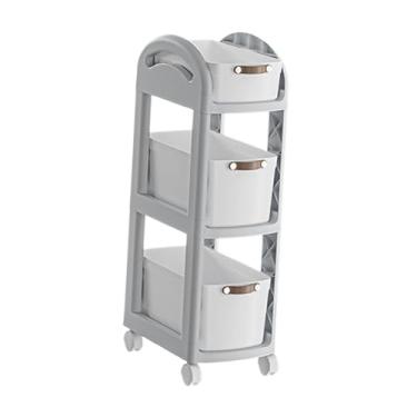 Imagem de Ｂｅｓｇａ Carrinho de rolamento sobre rodas, utilitário, rack de vegetais, organizador, estante móvel para lavanderia, escritório, sala de jantar, cozinha, 3 Camadas Cinza