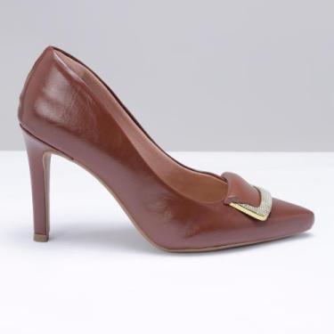 Imagem de Sapato Feminino Scarpin Elegante Confortável - Mila Marques, 38, Marro