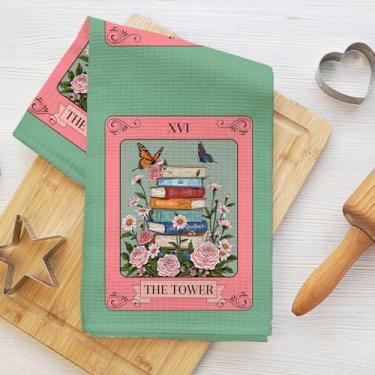 Imagem de Toalhas de cozinha com tema de tarô de livro, toalha de mão macia absorvente, panos artísticos de waffle para cozinha, banheiro, sala de estar, casa, presentes de tarô para mulheres, mãe, tia, amante