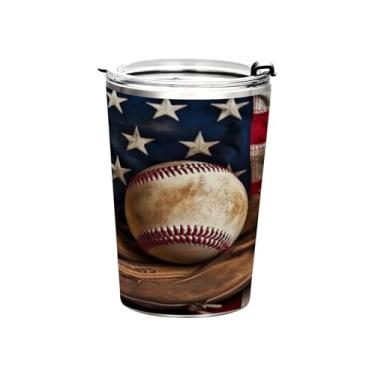 Imagem de Blueangle Copo de 340 g com tampa e canudo, copo de café com água isolada a vácuo de aço inoxidável, caneca térmica de taco de beisebol vintage para bebidas quentes e frias (972)