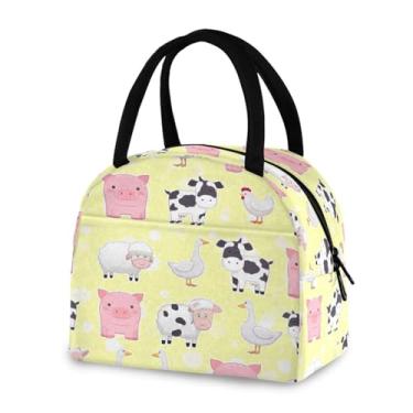 Imagem de Blueangle Lancheira isolada à prova de vazamento - Bolsa de almoço reutilizável com desenho de animais de fazenda, recipiente compacto para alimentos, para escritório, viagens e atividades ao ar livre
