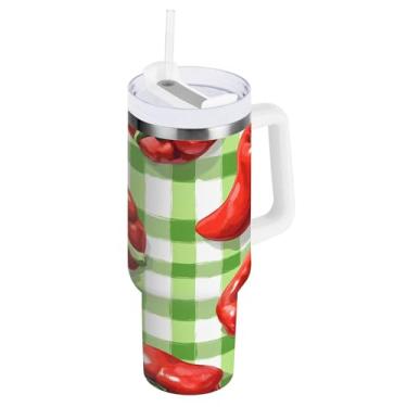 Imagem de Blueangle Copo isolado de 850 g com alça e tampa de canudo - Caneca de viagem de aço inoxidável à prova de vazamento, garrafa de água de pimentão vermelho a vácuo de parede dupla (120)