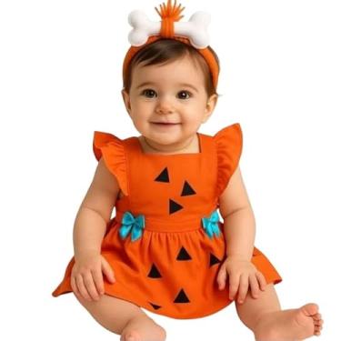 Imagem de Vestido da Pedrita bebê menina mesversário fantasia (BR, Idade, 3 Meses, Laranja)