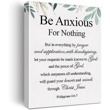 Imagem de Arte de parede em tela cristã Philippians 4:6-7 Be Anxious for Nothing Impressão em tela escritura positiva pintura em tela decoração de parede para casa presente emoldurado 12x16 polegadas