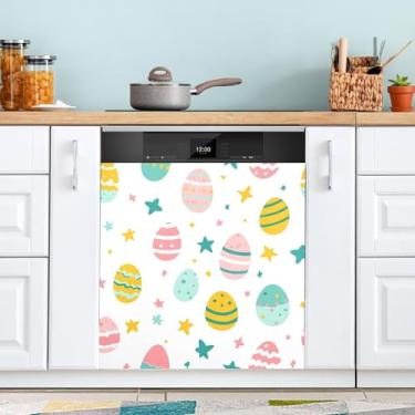 Imagem de ATTX Capa magnética para lava-louças ovos coloridos de Páscoa, 58,4 cm C x 66 cm A, decoração da capa da máquina de lavar louça, decalques para armário doméstico e eletrodomésticos adesivos #111