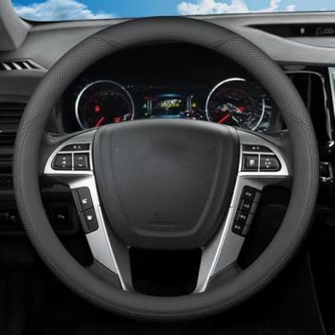 Imagem de SZYUCHEN Capa de volante para Ford F150 F-150 F250 F350 Super Duty Expedition XL XLT Lariat King Ranch Platinum Limited Lightning Tremor Car Truck Acessórios, couro preto 2025 39.4-40.6 cm