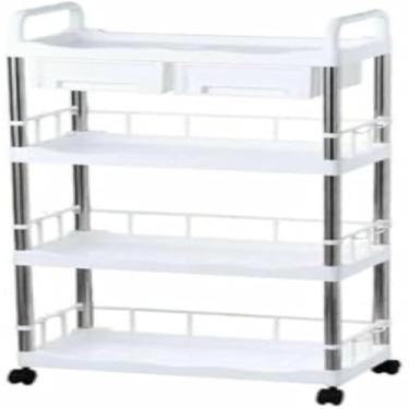 Imagem de Prateleira multiuso, quatro andares, duas gavetas, branca, para casa, perfeita, util, espacosa, solida.