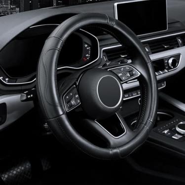 Imagem de Capa de volante Keek, universal de 38 cm, couro de microfibra, antiderrapante, sem odor, linhas pretasKAFEEK preto KF10207