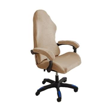 Imagem de GERLNF Capa de cadeira elástica com apoios de braços, capa de veludo para cadeira de jogos, protetor de poltrona para cadeira giratória reclinável de corrida (cáqui)