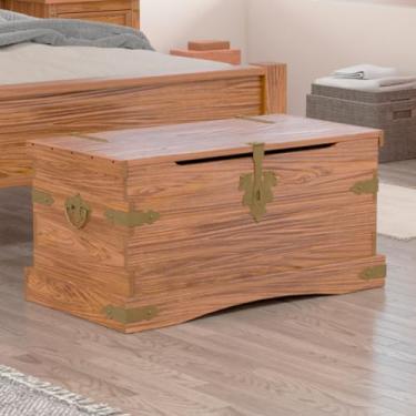 Imagem de Baú de Madeira Maciça 92x50x46 cm Carvalho Rústico Elliottiis