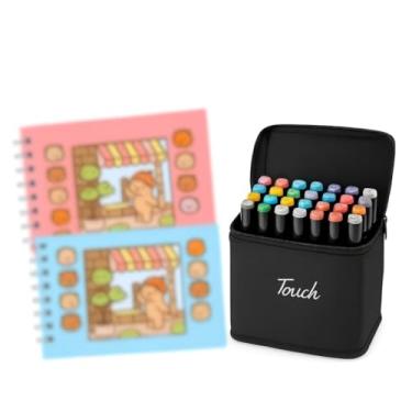 Imagem de Kit Material Escolar com 36 Canetinhas Ponta Dupla + Caderno de Desenho, 50 Páginas, Rosa ou Azul - 21x15 cm