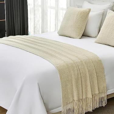 Imagem de Colcha de cama de corredor de cama moderna cor sólida tricotado cobertor de cama borla luxo macio confortável protetor de cama para pé da cama toalha de cama decoração - Bege||65 x 230 cm (cama de 1,5