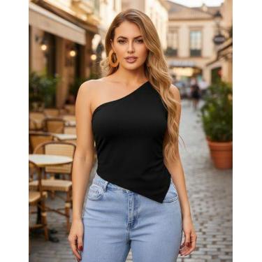 Imagem de Blusa Feminina Casual Um Ombro Só Assimétrico Zanca Modas, P, Preto