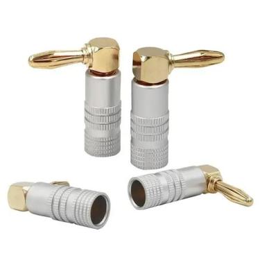 Imagem de Adaptador De Áudio E Vídeo Com Plugue Banana Dourado De 4mm Em Ângulo 