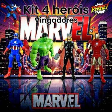 Imagem de Kit Vingadores 4 Bonecos 22cm  Super Heróis Articulados  Brinquedo Inf
