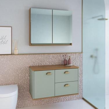 Imagem de Gabinete de Banheiro 80cm 100% Mdf com Espelheira 2 Portas sem Cuba Lí