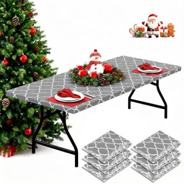 Imagem de Boao 6 peças de toalha de mesa de plástico descartável para festas de piquenique, capas de mesa com elástico, capa de mesa retangular de 2,4 m à prova d'água para acampamento, interior, exterior