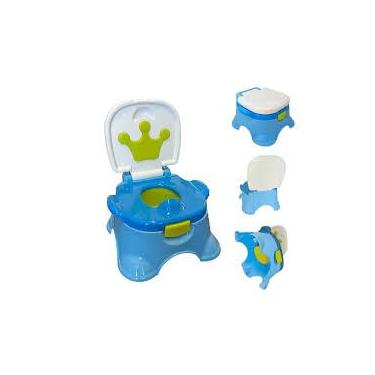 Imagem de Penico Infantil com Tampa, Azul e Verde, Formato de Trono com Coroa