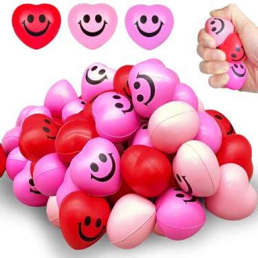 Imagem de Whkvnng 30 Peças De Bolas Antiestresse Em Forma Coração, 3 Cores, 1,6" Com Rosto Engraçado, Mini Bola Espuma, Sorriso Para Alívio Do Estresse Presente, Sacolas