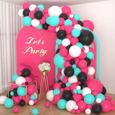 Imagem de Kit de arco de balão rosa vermelho azul-petróleo preto branco balão azul-petróleo rosa choque balões pretos para aniversário, chá de bebê, formatura, ano novo, decorações de festa de casamento