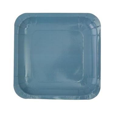 Imagem de Pratos de jantar descartáveis de papel quadrado azul ardósia de 23 cm - 24 peças